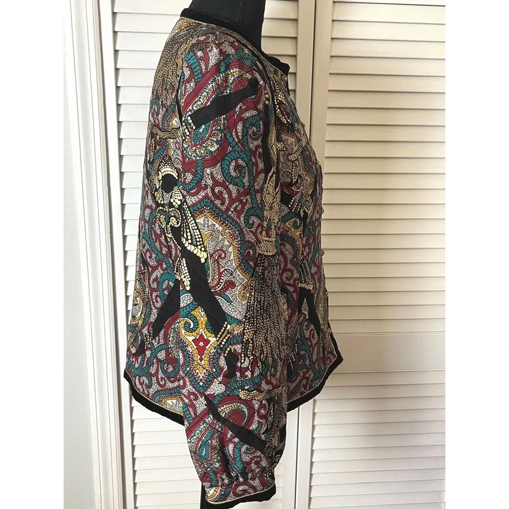 Vtg Aquascutum London‎ quilted Silk Maximalist Paisley Gold Metallic Jacket 80s